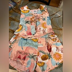 ANTHROPOLOGIE Paper Heart 💕 Shorts and Sleeveless Top 💙 Matching Set - Size L